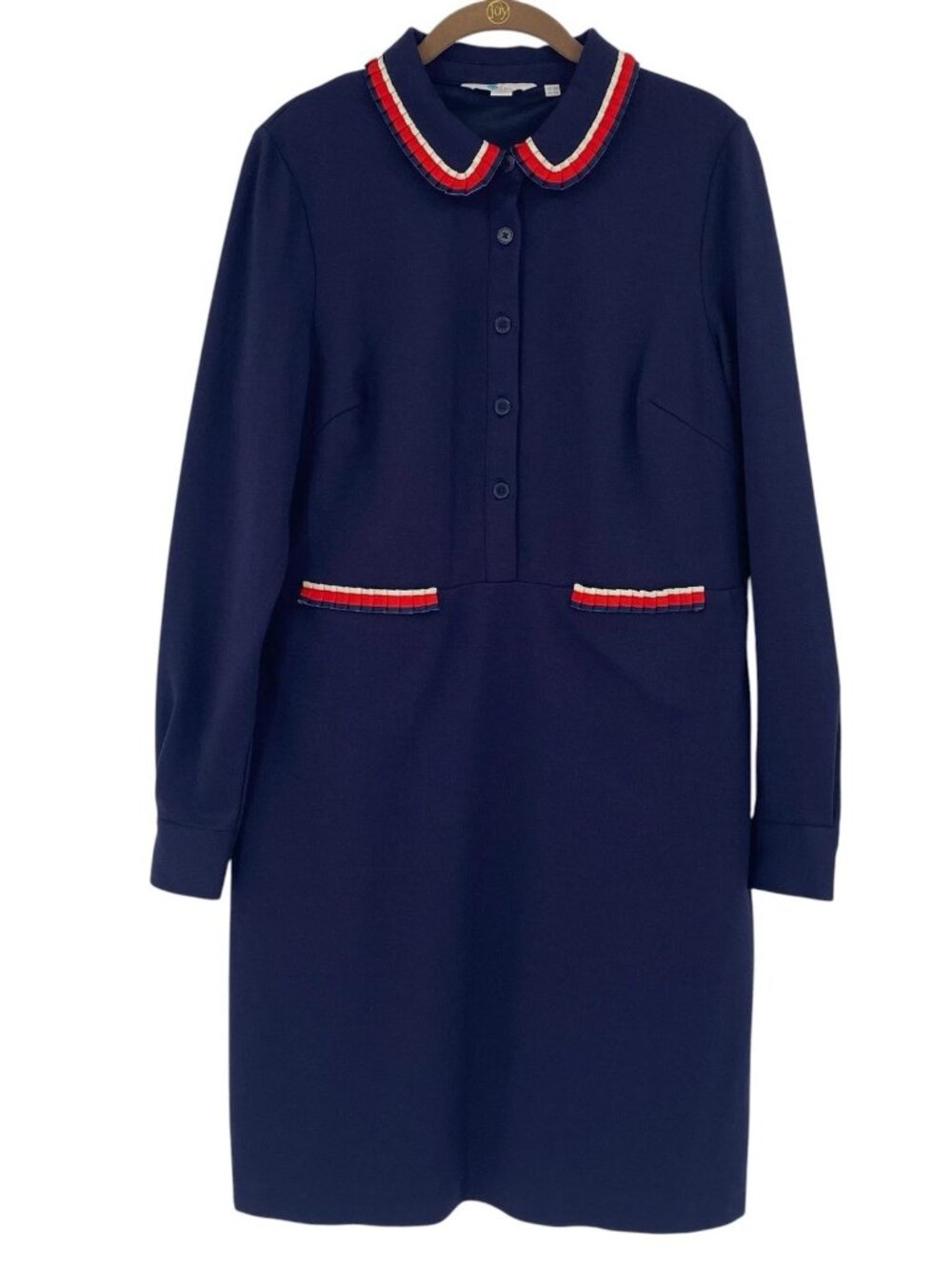 Boden | Amber Ponte Knit Dress Navy with Red and White trim size 10
